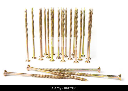 Cerati singolo thread, multiuso di vite per legno a lungo sul bianco Foto Stock