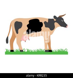 Mucca in campo verde illustrazione - illustrazione su sfondo bianco Illustrazione Vettoriale