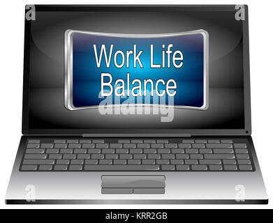 Computer portatile con equilibrio tra lavoro e vita familiare pulsante - 3D illustrazione Foto Stock