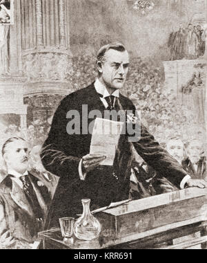 Il discorso inaugurale di Joseph Chamberlain a Glasgow, Scozia, 1903. Joseph Chamberlain, 1836 - 1914. Statista britannico che è stato per la prima volta un radicale liberale, poi, dopo il contrasto regola home per l'Irlanda, un unionista liberale. Foto Stock