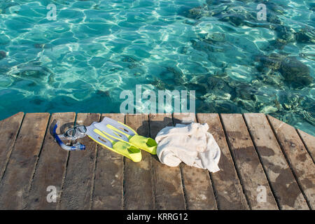 Equipaggiamento da snorkeling, interruttori Somabay hotel per via navigabile, Soma Bay, Hurghada, Safaga, Egitto. Foto Stock