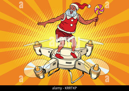 Babbo Natale a volare su un quadcopter Foto Stock