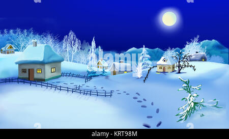 La notte di Natale nel tradizionale vecchio villaggio ucraino Foto Stock