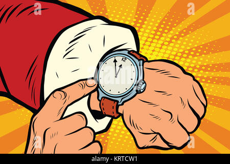 Babbo Natale mostra l'orologio, quasi mezzanotte Foto Stock