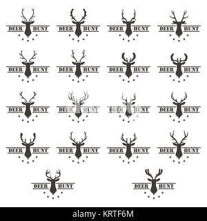 Caccia al cervo. Caccia logo club in stile vintage. Illustrazione Vettoriale. Illustrazione Vettoriale
