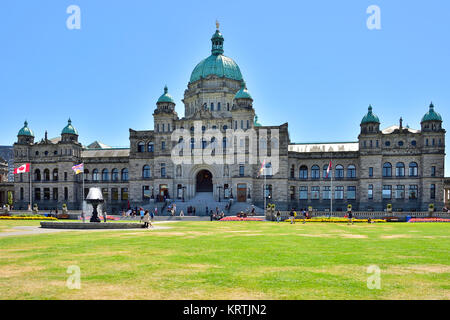 Una vista orizzontale della British Columbia edifici legislativa che si trova nella città di Victoria British Columbia in Canada. Foto Stock