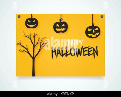 Happy Halloween Poster. Zucche sotto la luce della luna. Illustrazione Vettoriale