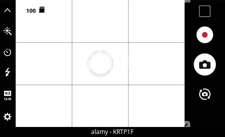 Smartphone il mirino della fotocamera. Modello di schermo di messa a fuoco della telecamera. Mirino fotocamera registrazione. Schermo video su uno sfondo nero. illustra il vettore Illustrazione Vettoriale