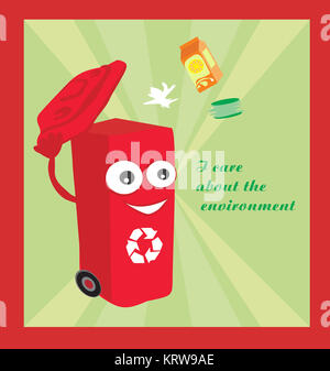 Un vettore cartoon che rappresenta un divertente contenitore di riciclaggio Foto Stock