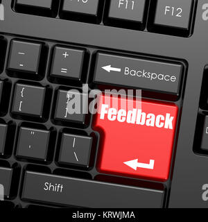 Rosso pulsante invio sulla tastiera del computer, parola di feedback Foto Stock