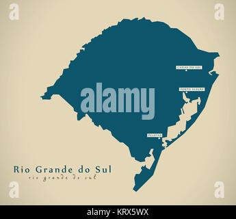 Mappa moderno - Rio Grande do Sul BR Brasile illustrazione Foto Stock