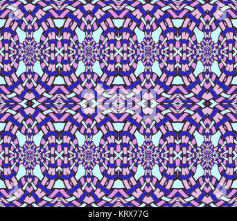Geometrica astratta sfondo senza giunture. Ellissi regolari pattern in rosa, viola e blu scuro con sfumature di elementi in acquamarina e nero, netting. Foto Stock