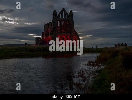 Ottobre 24, 2017 - Whitby, North Yorkshire, Regno Unito - Whitby Abbey il luogo di nascita di Bram Stoker accesa per Halloween. (Credito Immagine: © Charlotte Graham via ZUMA filo) Foto Stock