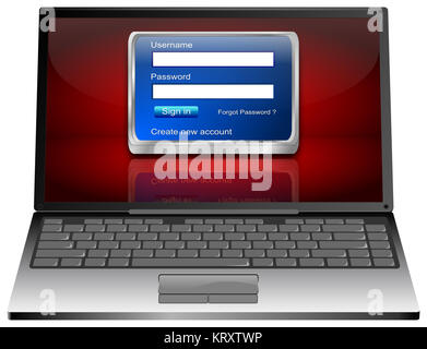 Computer portatile con blu nella schermata di login - 3D illustrazione Foto Stock