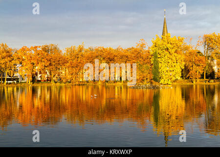 colorato paesaggio autunnale nel parco del castello dusseldorf benrath, germania Foto Stock