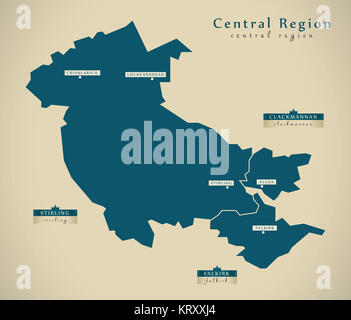 Mappa moderno - Regione centrale Regno Unito Scozia illustrazione Foto Stock