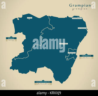 Mappa moderno - Grampiani Regno Unito Scozia illustrazione Foto Stock