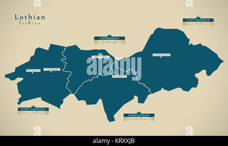 Mappa moderno - Lothian Regno Unito Scozia illustrazione Foto Stock