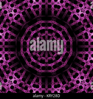 Geometrica astratta sfondo senza giunture. Regolare cerchio concentrico ornamento in viola e sfumature di viola con il nero, gradiente. Foto Stock