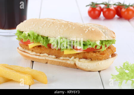 Chickenburger Hühnchen pollo Burger Hamburger Menù Menü Menue Cola Getränk Foto Stock