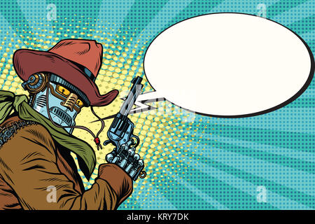 Robot cowboy wild west, fumetto bolla Foto Stock