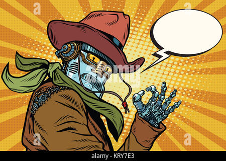 Robot steampunk cowboy okay gesto Foto Stock