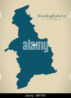 Mappa moderno - Denbighshire Wales UK illustrazione Foto Stock