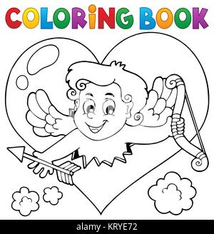 Libro da colorare con il cuore e con Cupido Foto Stock