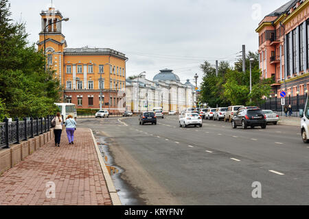 Irkutsk, Russia- Agosto 14, 2017: Vista di Lenin street vicino a Piazza Kirov Foto Stock