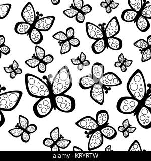 Bellissime farfalle seamless pattern nei colori bianco e nero. Foto Stock