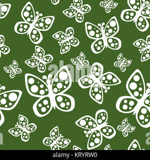 Bellissime farfalle seamless pattern in colori verde e bianco. Foto Stock