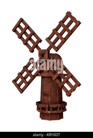 3D Rendering Windmill su bianco Foto Stock