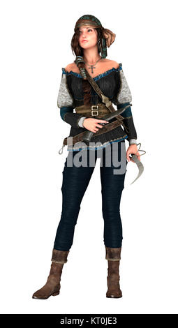 3D Rendering Pirate donna su bianco Foto Stock