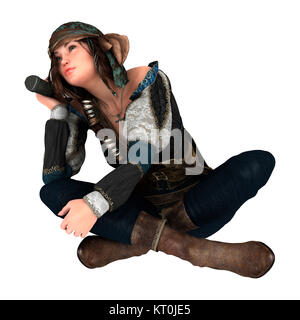 3D Rendering Pirate donna su bianco Foto Stock