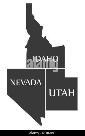 Idaho - Nevada - Utah Mappa nero marcato Foto Stock