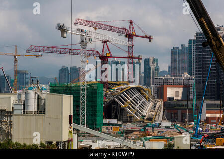 Sito in costruzione di West Kowloon Station. Sarà il capolinea della Guangzhou-Shenzhen-Hong Kong Express Rail Link (XRL). Foto Stock