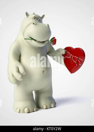 3D rendering di romantico cartoon hippo. Foto Stock