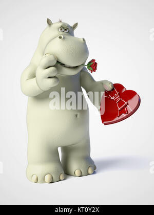 3D rendering di romantico cartoon hippo. Foto Stock