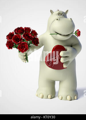 3D rendering di romantico cartoon hippo. Foto Stock