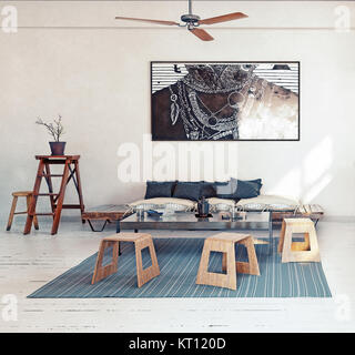 Il design moderno salotto interno. 3D rendering concept Foto Stock