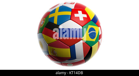 Soccer Football sfera con squadre del mondo bandiere isolati su sfondo bianco. 3d illustrazione Foto Stock