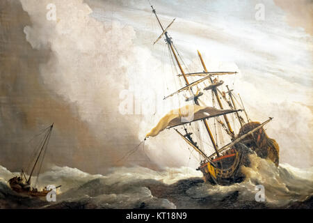 Una nave in alto mare catturati da un Squall, noto come 'La raffica', Willem van de Velde (II), c. 1680 Foto Stock