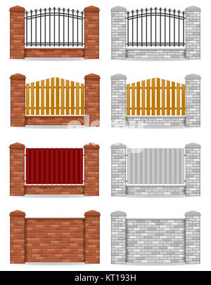 Recinzione in mattoni illustrazione vettoriale isolati su sfondo bianco Foto Stock