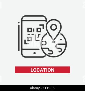 Posizione codice QR - design di linea singola icona isolato Illustrazione Vettoriale