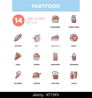 Un fast food concept - linea design set di icone Illustrazione Vettoriale