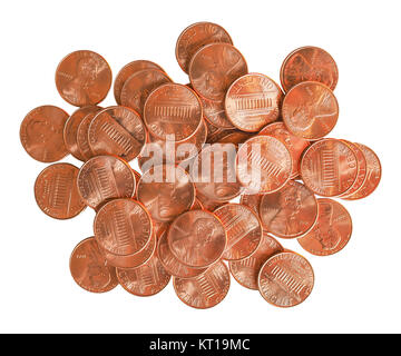 Dollar monete 1 cent isolato su bianco Foto Stock