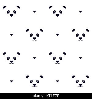 Vettore di Seamless pattern. Grazioso panda orsi e cuori in uno sfondo bianco. Motivo di animale. Illustrazione Vettoriale