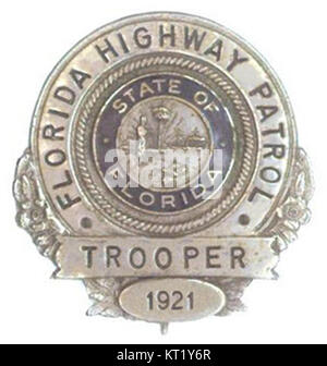 Il badge della Florida Highway Patrol rappresenta le forze dell'ordine nello stato della Florida, evidenziando il ruolo delle forze di polizia nel mantenere la sicurezza stradale e nel far rispettare le leggi sulla circolazione stradale. Foto Stock