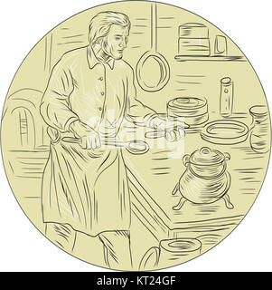 Cuocere medievale Cucina Disegno ovale Foto Stock