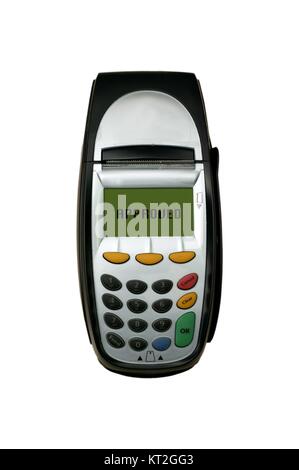 Una macchina eftpos su uno sfondo semplice Foto Stock